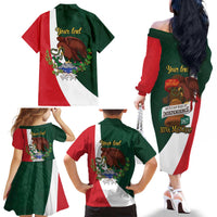 iViva Mexico Hidalgos Bell Personalized Family Matching Off The Shoulder Long Sleeve Dress and Hawaiian Shirt Mexican Independence Day Fiesta - Wonder Print Shop