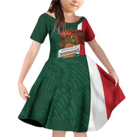 iViva Mexico Hidalgos Bell Personalized Family Matching Off Shoulder Short Dress and Hawaiian Shirt Mexican Independence Day Fiesta - Wonder Print Shop