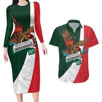 iViva Mexico Eagle Personalized Couples Matching Long Sleeve Bodycon Dress and Hawaiian Shirt Mexican Independence Day Fiesta - Wonder Print Shop
