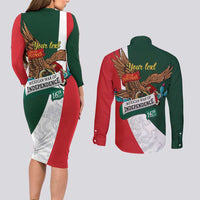 iViva Mexico Eagle Personalized Couples Matching Long Sleeve Bodycon Dress and Long Sleeve Button Shirt Mexican Independence Day Fiesta - Wonder Print Shop