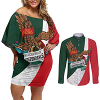 iViva Mexico Eagle Personalized Couples Matching Off Shoulder Short Dress and Long Sleeve Button Shirt Mexican Independence Day Fiesta - Wonder Print Shop