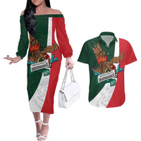 iViva Mexico Eagle Personalized Couples Matching Off The Shoulder Long Sleeve Dress and Hawaiian Shirt Mexican Independence Day Fiesta - Wonder Print Shop
