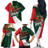 iViva Mexico Eagle Personalized Family Matching Off The Shoulder Long Sleeve Dress and Hawaiian Shirt Mexican Independence Day Fiesta - Wonder Print Shop