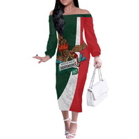 iViva Mexico Eagle Personalized Off The Shoulder Long Sleeve Dress Mexican Independence Day Fiesta - Wonder Print Shop