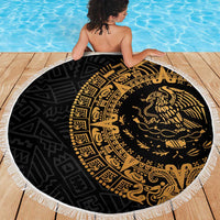 Mexican Aztec Beach Blanket Golden Coat of Arm - Wonder Print Shop