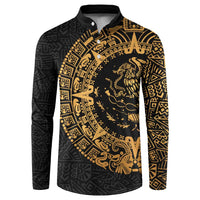 Mexican Aztec Button Sweatshirt Golden Coat of Arm - Wonder Print Shop