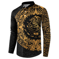 Mexican Aztec Button Sweatshirt Golden Coat of Arm - Wonder Print Shop