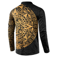 Mexican Aztec Button Sweatshirt Golden Coat of Arm - Wonder Print Shop