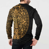 Mexican Aztec Button Sweatshirt Golden Coat of Arm - Wonder Print Shop