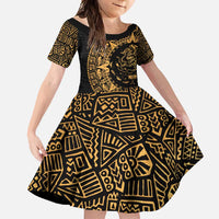 Mexican Aztec Family Matching Off Shoulder Maxi Dress and Hawaiian Shirt Golden Coat of Arm - Wonder Print Shop