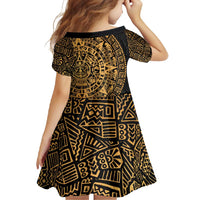 Mexican Aztec Family Matching Off Shoulder Maxi Dress and Hawaiian Shirt Golden Coat of Arm - Wonder Print Shop