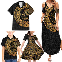 Mexican Aztec Family Matching Summer Maxi Dress and Hawaiian Shirt Golden Coat of Arm - Wonder Print Shop