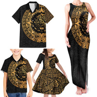 Mexican Aztec Family Matching Tank Maxi Dress and Hawaiian Shirt Golden Coat of Arm - Wonder Print Shop