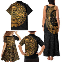 Mexican Aztec Family Matching Tank Maxi Dress and Hawaiian Shirt Golden Coat of Arm - Wonder Print Shop