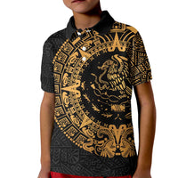 Mexican Aztec Kid Polo Shirt Golden Coat of Arm - Wonder Print Shop