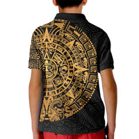 Mexican Aztec Kid Polo Shirt Golden Coat of Arm - Wonder Print Shop