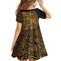 Mexican Aztec Kid Short Sleeve Dress Golden Coat of Arm - Wonder Print Shop