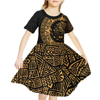 Mexican Aztec Kid Short Sleeve Dress Golden Coat of Arm - Wonder Print Shop