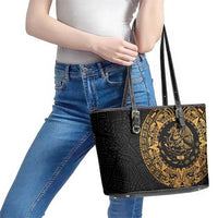 Mexican Aztec Leather Tote Bag Golden Coat of Arm - Wonder Print Shop