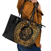 Mexican Aztec Leather Tote Bag Golden Coat of Arm - Wonder Print Shop