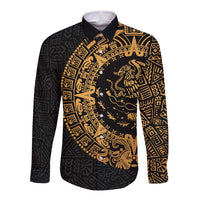 Mexican Aztec Long Sleeve Button Shirt Golden Coat of Arm - Wonder Print Shop