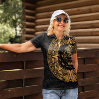 Mexican Aztec Women Polo Shirt Golden Coat of Arm - Wonder Print Shop