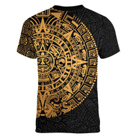 Mexican Aztec Women V-Neck T-Shirt Golden Coat of Arm - Wonder Print Shop