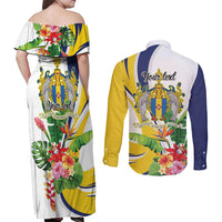 Madeira Pearl of the Atlantic Personalized Couples Matching Off Shoulder Maxi Dress and Long Sleeve Button Shirt - Wonder Print Shop