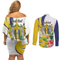 Madeira Pearl of the Atlantic Personalized Couples Matching Off Shoulder Short Dress and Long Sleeve Button Shirt - Wonder Print Shop