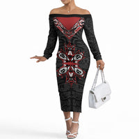 Canada Indigenous Heritage Personalized Off The Shoulder Long Sleeve Dress First Nations Inuit Metis Pride
