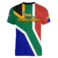 South Africa Springboks Women V Neck T Shirt with Kente Pattern and South African Flag - Wonder Print Shop