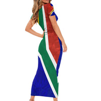 Custom South Africa Springboks Short Sleeve Bodycon Dress with Kente Pattern and South African Flag - Wonder Print Shop