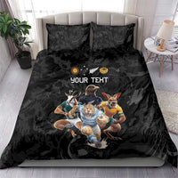 Custom Rugby Southern Hemisphere Bedding Set Argentina AUNZ South Africa Mascot Black - Wonder Print Shop