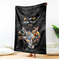 Custom Rugby Southern Hemisphere Blanket Argentina AUNZ South Africa Mascot Black - Wonder Print Shop