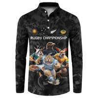 Custom Rugby Southern Hemisphere Button Sweatshirt Argentina AUNZ South Africa Mascot Black - Wonder Print Shop