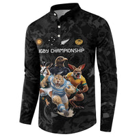 Custom Rugby Southern Hemisphere Button Sweatshirt Argentina AUNZ South Africa Mascot Black - Wonder Print Shop