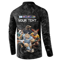 Custom Rugby Southern Hemisphere Button Sweatshirt Argentina AUNZ South Africa Mascot Black - Wonder Print Shop