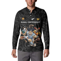 Custom Rugby Southern Hemisphere Button Sweatshirt Argentina AUNZ South Africa Mascot Black - Wonder Print Shop