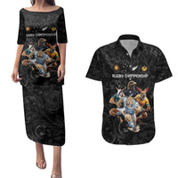 Custom Rugby Southern Hemisphere Couples Matching Puletasi and Hawaiian Shirt Argentina AUNZ South Africa Mascot Black - Wonder Print Shop