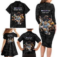 Custom Rugby Southern Hemisphere Family Matching Long Sleeve Bodycon Dress and Hawaiian Shirt Argentina AUNZ South Africa Mascot Black - Wonder Print Shop