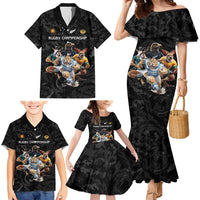 Custom Rugby Southern Hemisphere Family Matching Mermaid Dress and Hawaiian Shirt Argentina AUNZ South Africa Mascot Black - Wonder Print Shop