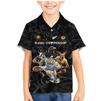 Custom Rugby Southern Hemisphere Family Matching Mermaid Dress and Hawaiian Shirt Argentina AUNZ South Africa Mascot Black - Wonder Print Shop
