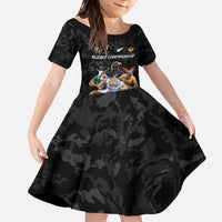 Custom Rugby Southern Hemisphere Family Matching Off The Shoulder Long Sleeve Dress and Hawaiian Shirt Argentina AUNZ South Africa Mascot Black - Wonder Print Shop