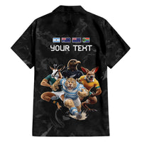 Custom Rugby Southern Hemisphere Family Matching Off The Shoulder Long Sleeve Dress and Hawaiian Shirt Argentina AUNZ South Africa Mascot Black - Wonder Print Shop