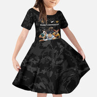 Custom Rugby Southern Hemisphere Family Matching Off Shoulder Maxi Dress and Hawaiian Shirt Argentina AUNZ South Africa Mascot Black - Wonder Print Shop