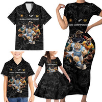 Custom Rugby Southern Hemisphere Family Matching Short Sleeve Bodycon Dress and Hawaiian Shirt Argentina AUNZ South Africa Mascot Black - Wonder Print Shop