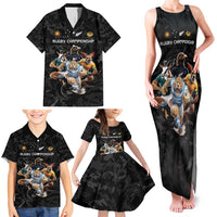 Custom Rugby Southern Hemisphere Family Matching Tank Maxi Dress and Hawaiian Shirt Argentina AUNZ South Africa Mascot Black - Wonder Print Shop