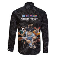 Custom Rugby Southern Hemisphere Family Matching Tank Maxi Dress and Hawaiian Shirt Argentina AUNZ South Africa Mascot Black - Wonder Print Shop