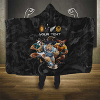 Custom Rugby Southern Hemisphere Hooded Blanket Argentina AUNZ South Africa Mascot Black - Wonder Print Shop