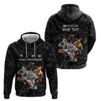 Custom Rugby Southern Hemisphere Hoodie Argentina AUNZ South Africa Mascot Black - Wonder Print Shop